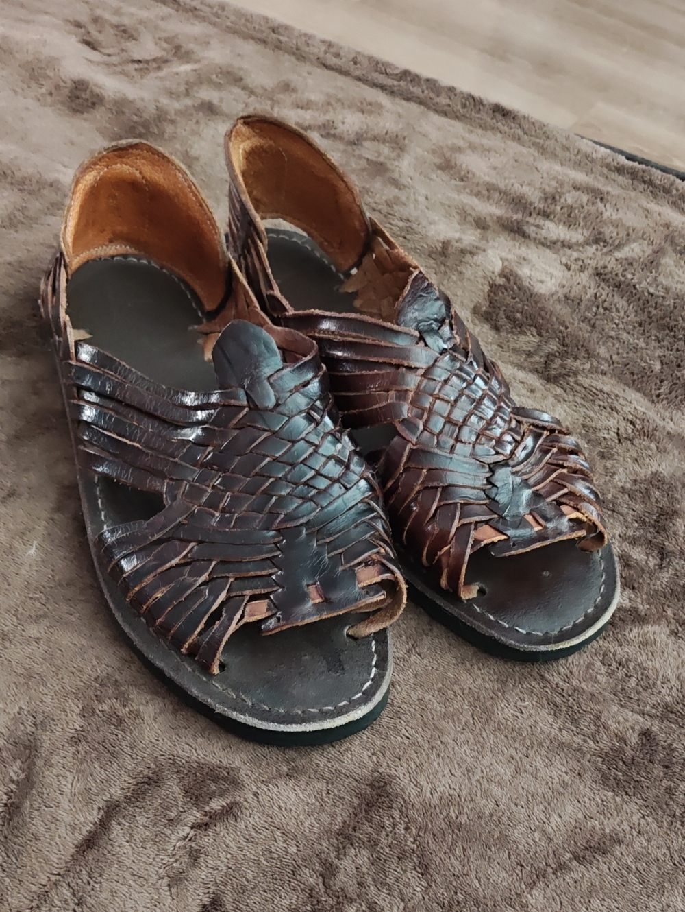 Brown Woven Leather Huarache Sandal